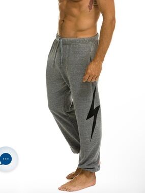 Aviator Nation Gray Sweatpants with Black Lightning Bolt